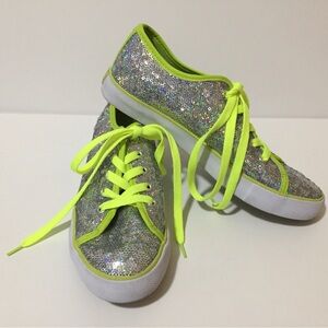 Gotta Flurt Silver Sequined Lime Green Fashion Dance Sneakers Shoe Women’s 7.5